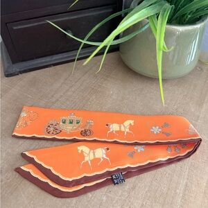 Orange Equestrian Print Skinny Scarf / Twilly – 35”